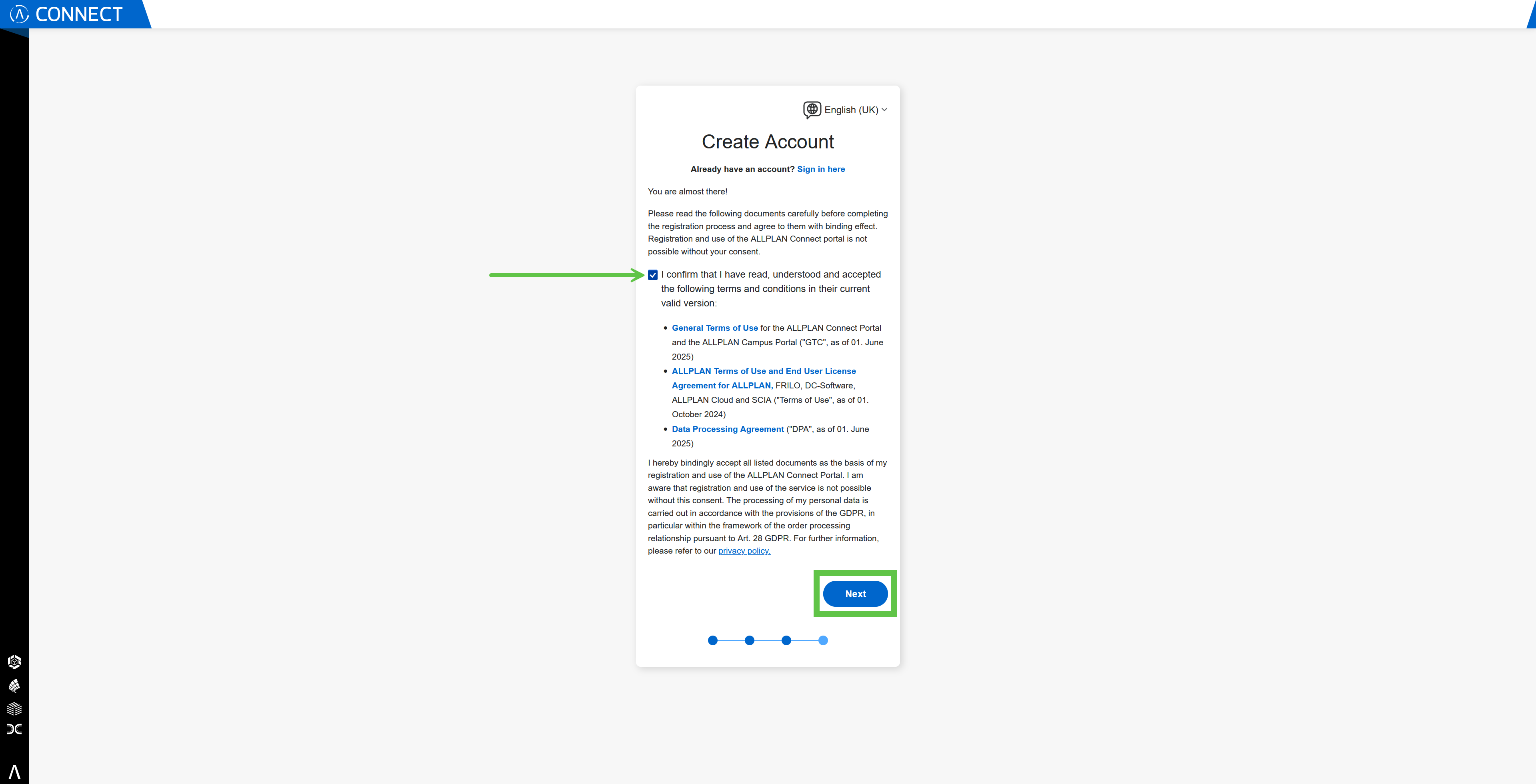 Aceitar os termos e condições