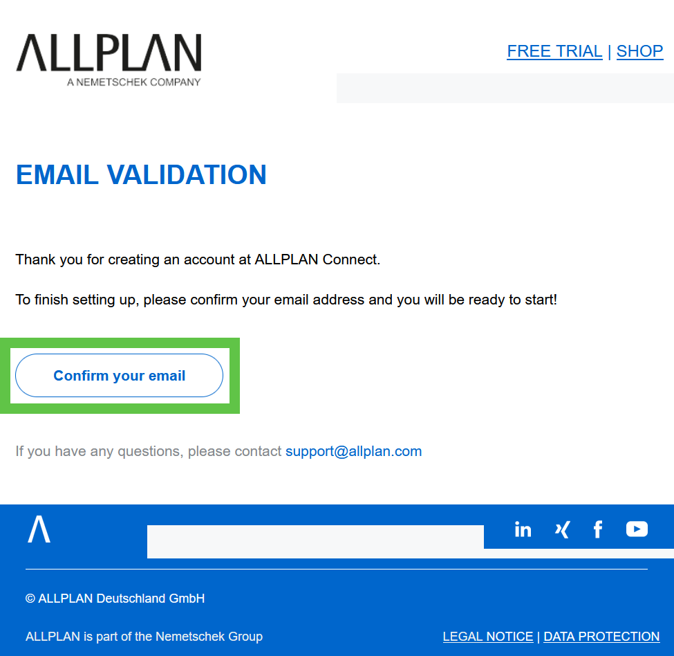 E-mail de confirmação da conta