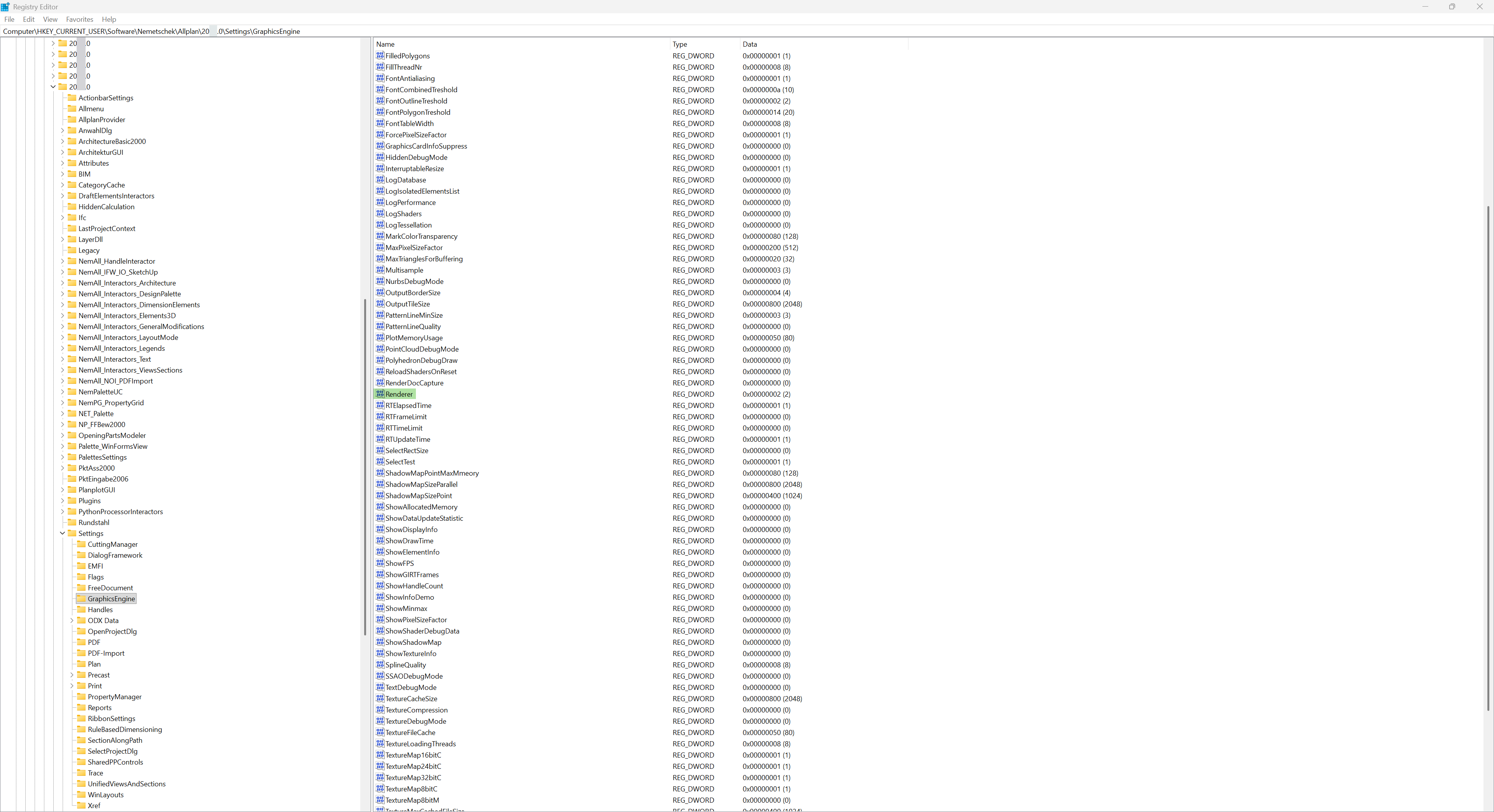 Localização do Renderer no Registro do ALLPLAN