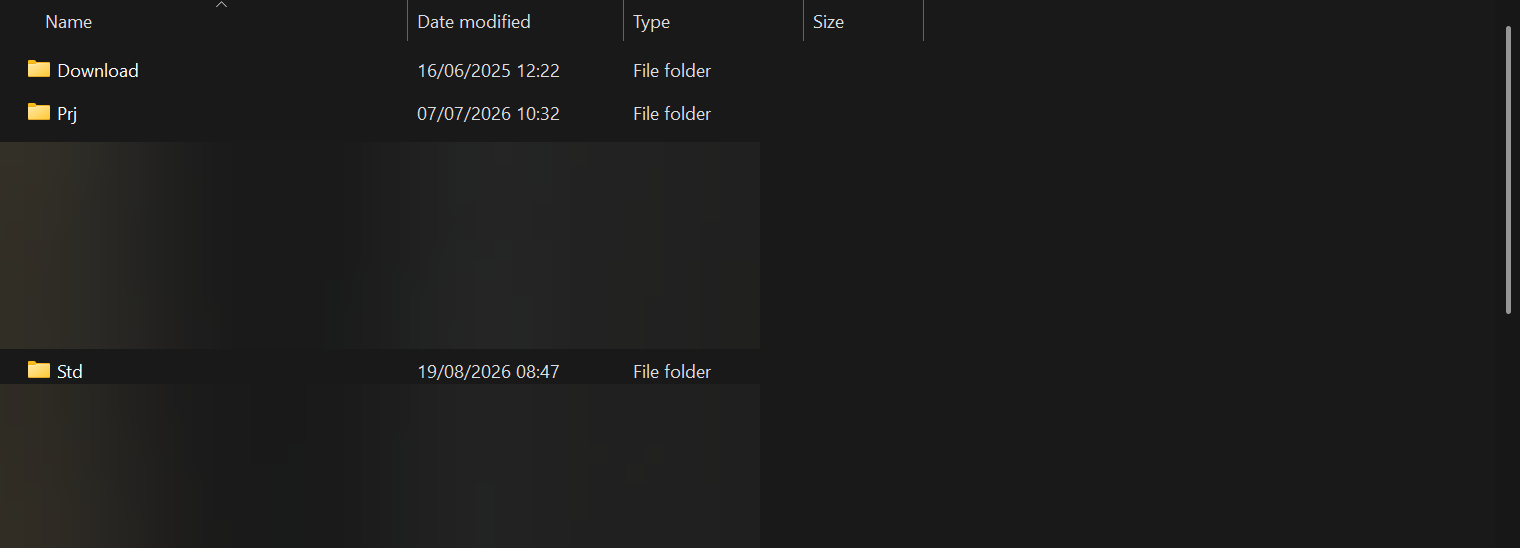 Pastas PRJ e STD existentes no computador novo